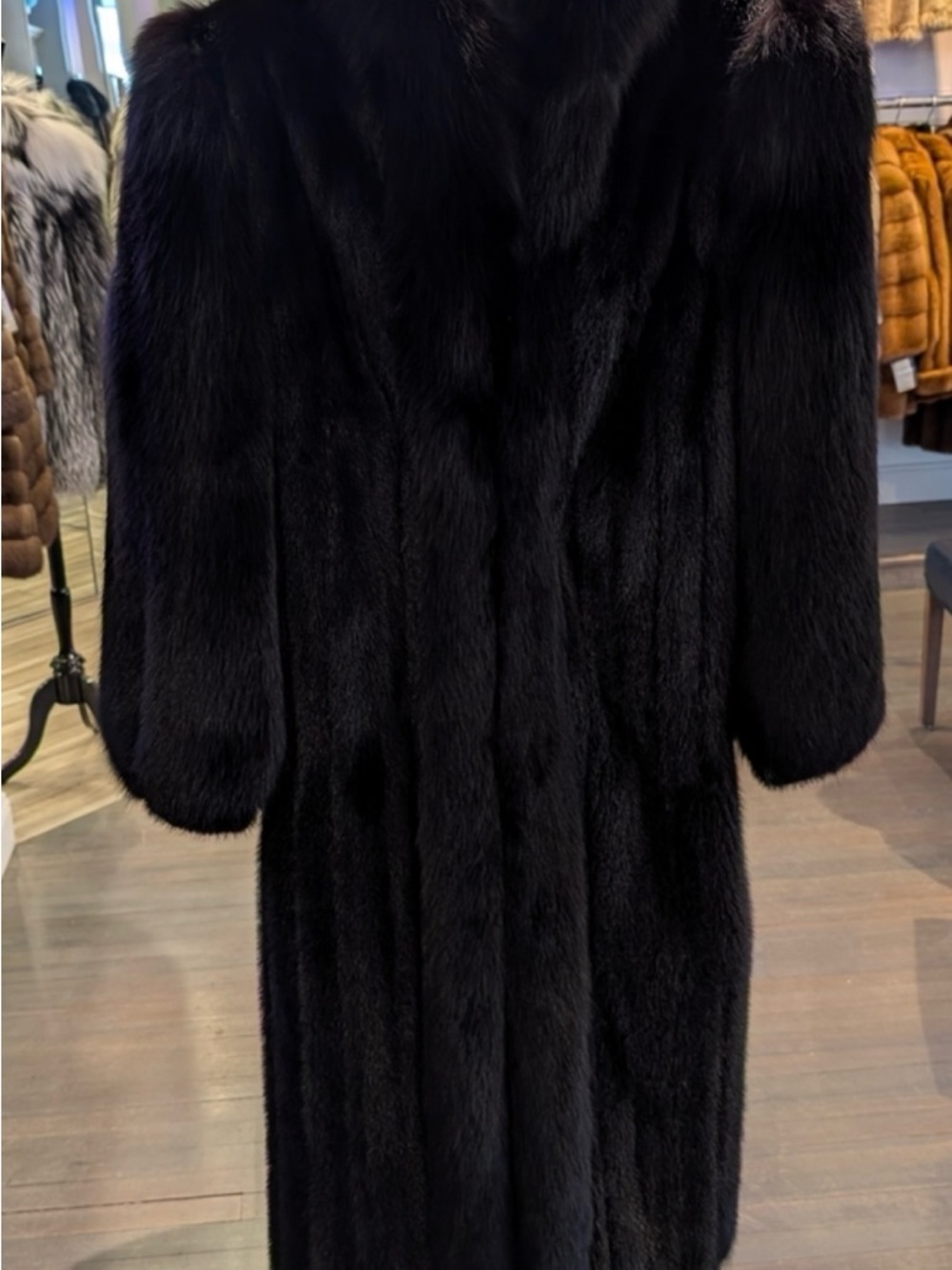 Luxurious Long Black mink and fox Fur Coat vintage